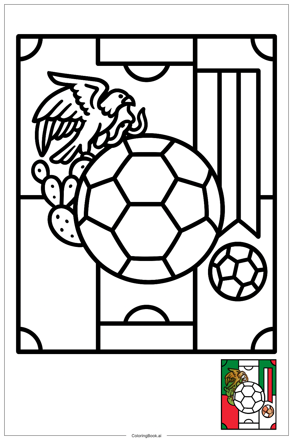 Mexico Soccer Flag Design Coloring Page Free PDF PNG Printable 