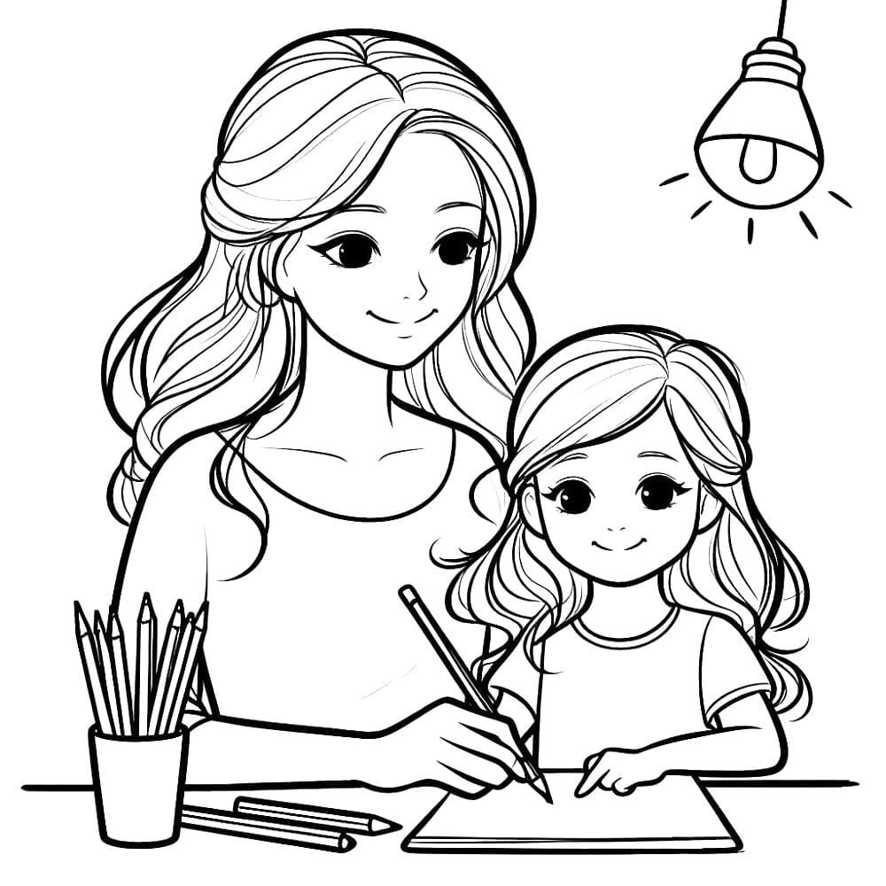 mother and daughter colouring pages