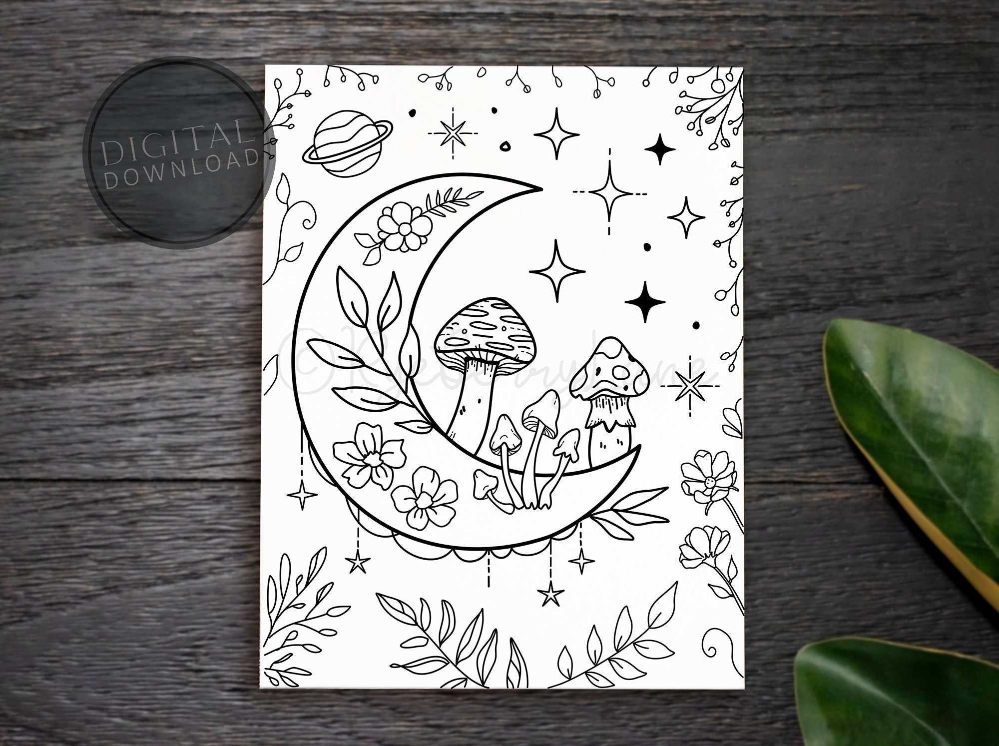 Moon Coloring Page PRINTABLE Magic Mushrooms Coloring Page Digital Coloring Stars Flowers Celestial Coloring Nature Coloring Adult Coloring Etsy Israel