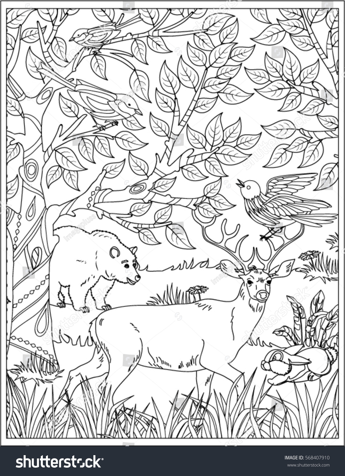 Nature Scene Coloring Page Stock Vector Royalty Free 568407910 Shutterstock
