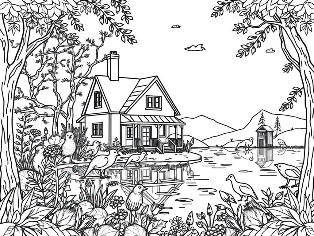 Peaceful House Coloring Page Unwind With Nature Free Printable Coloring Page