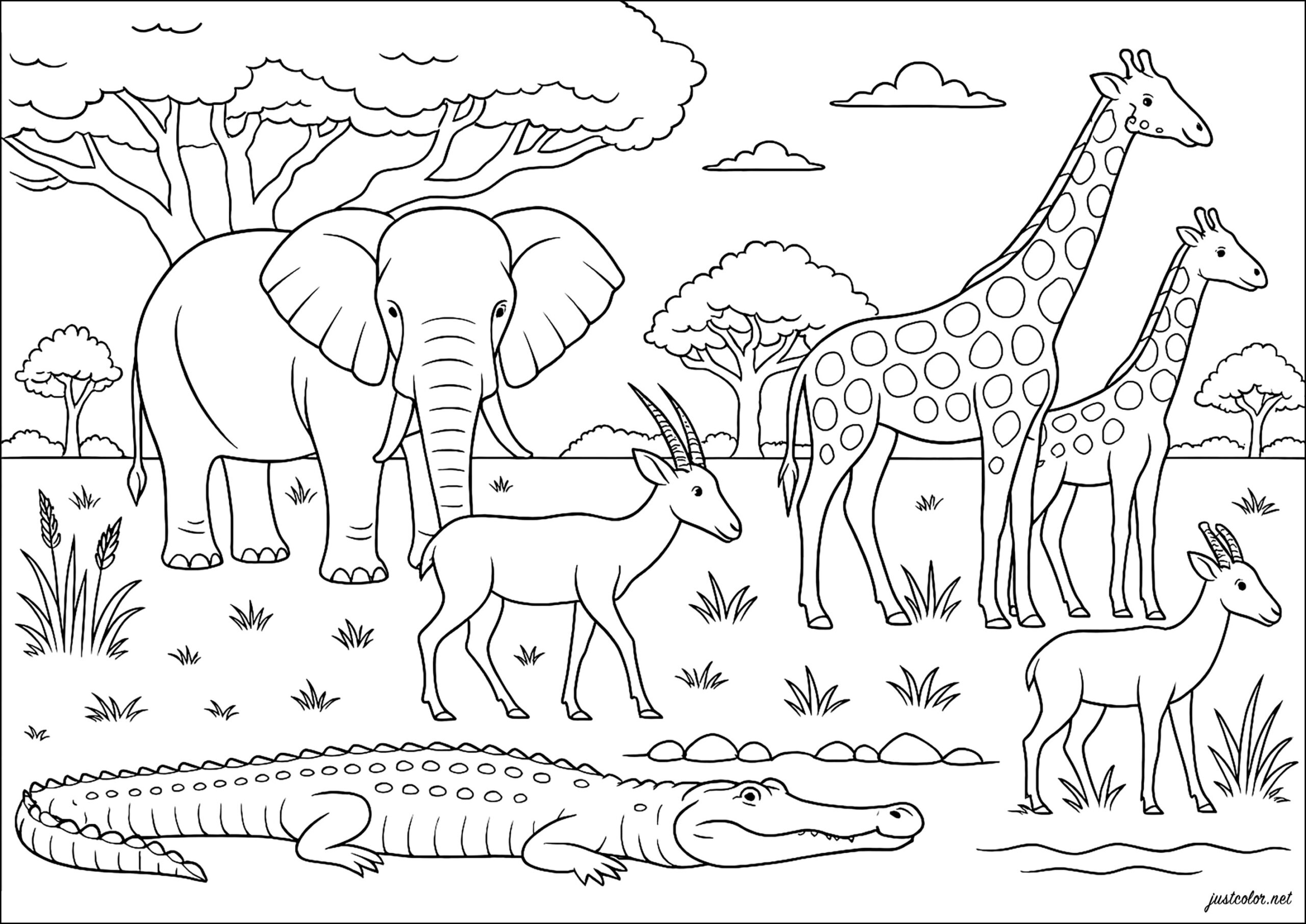 Peaceful Safari In The Heart Of The Savannah Africa Coloring Pages For Kids