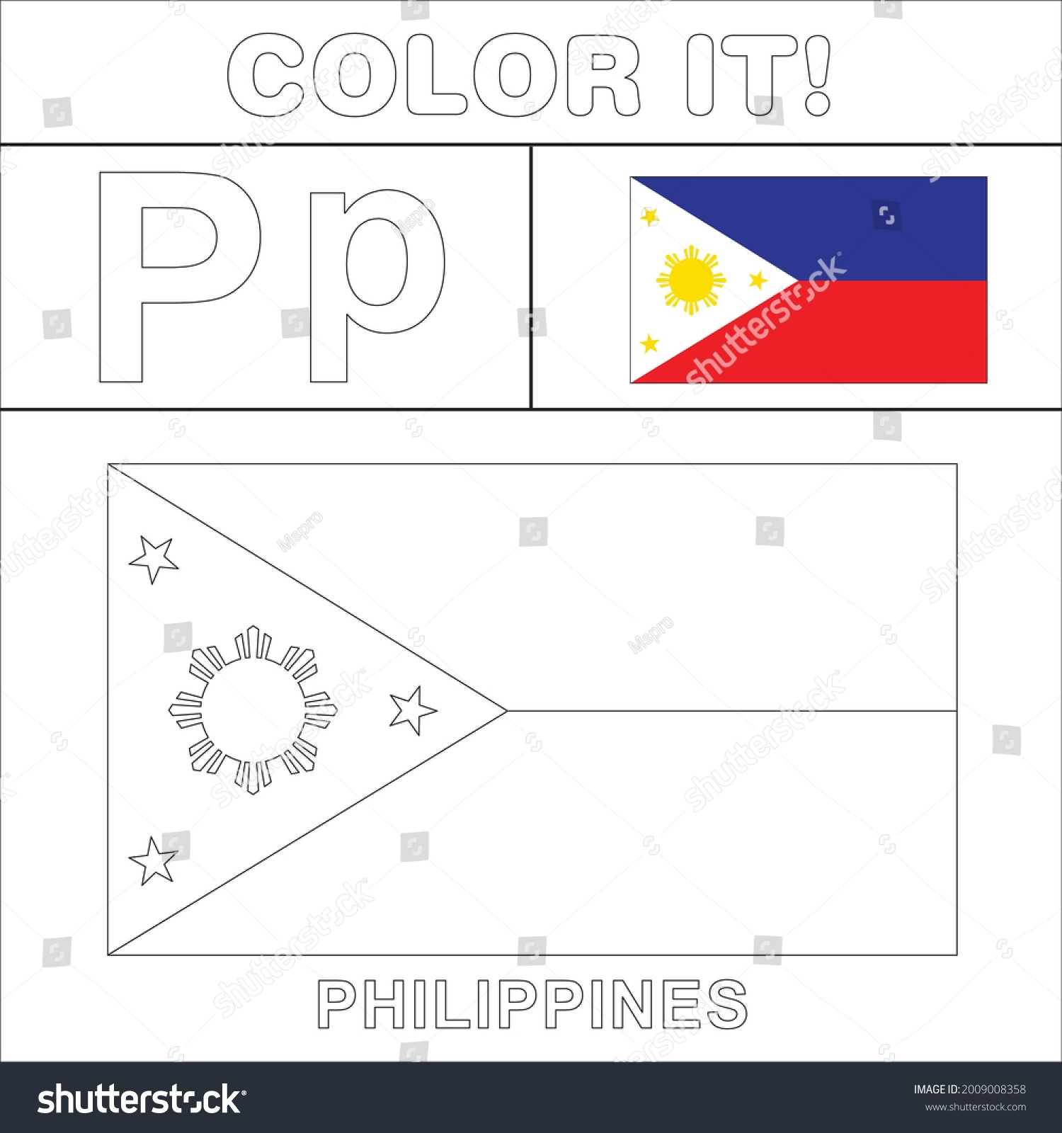 Philippines Flag Coloring Page Kids Stock Vector Royalty Free 2009008358 Shutterstock
