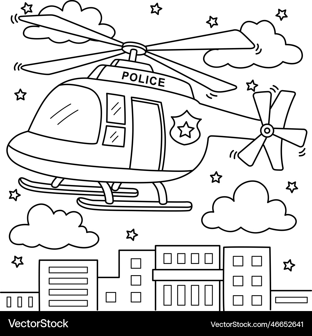 Police Helicopter Coloring Page For Kids Royalty Free Vector VectorStock Police Helicopter Coloring Page For Kids Royalty Free Vector VectorStock