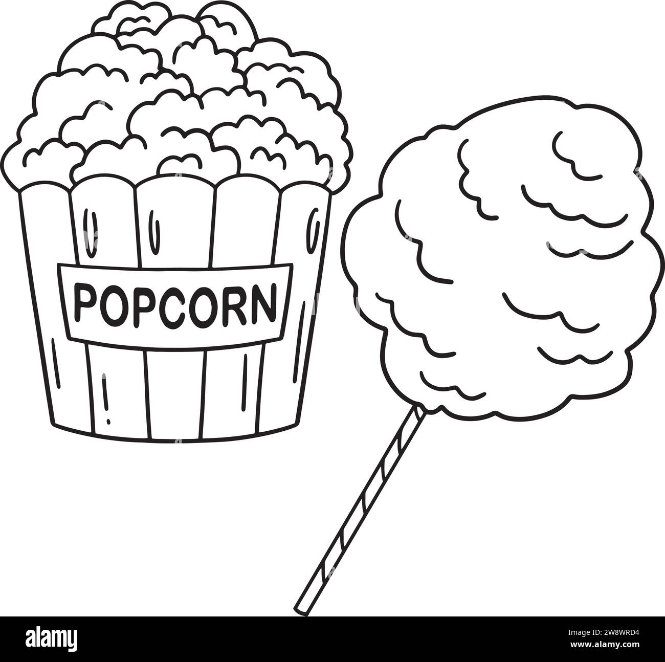 Popcorn And Cotton Candy Isolated Coloring Page Stock Vector Image Art Alamy