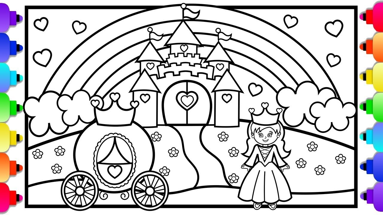 Princess Castle Coloring Page Learn To Draw A Princess Castle Rainbow And Princess Carriage YouTube