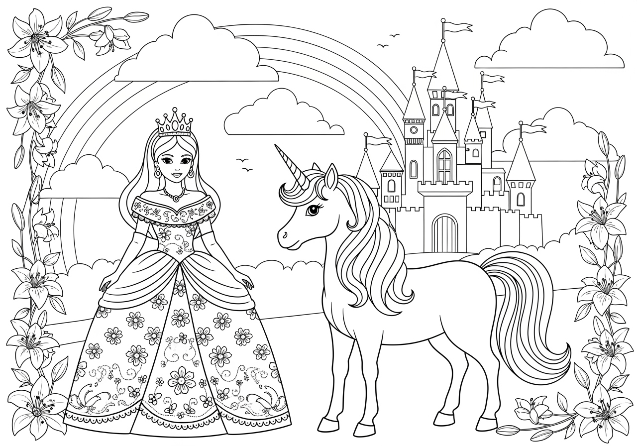 Princess Unicorn Castle Coloring Page Printable Fun