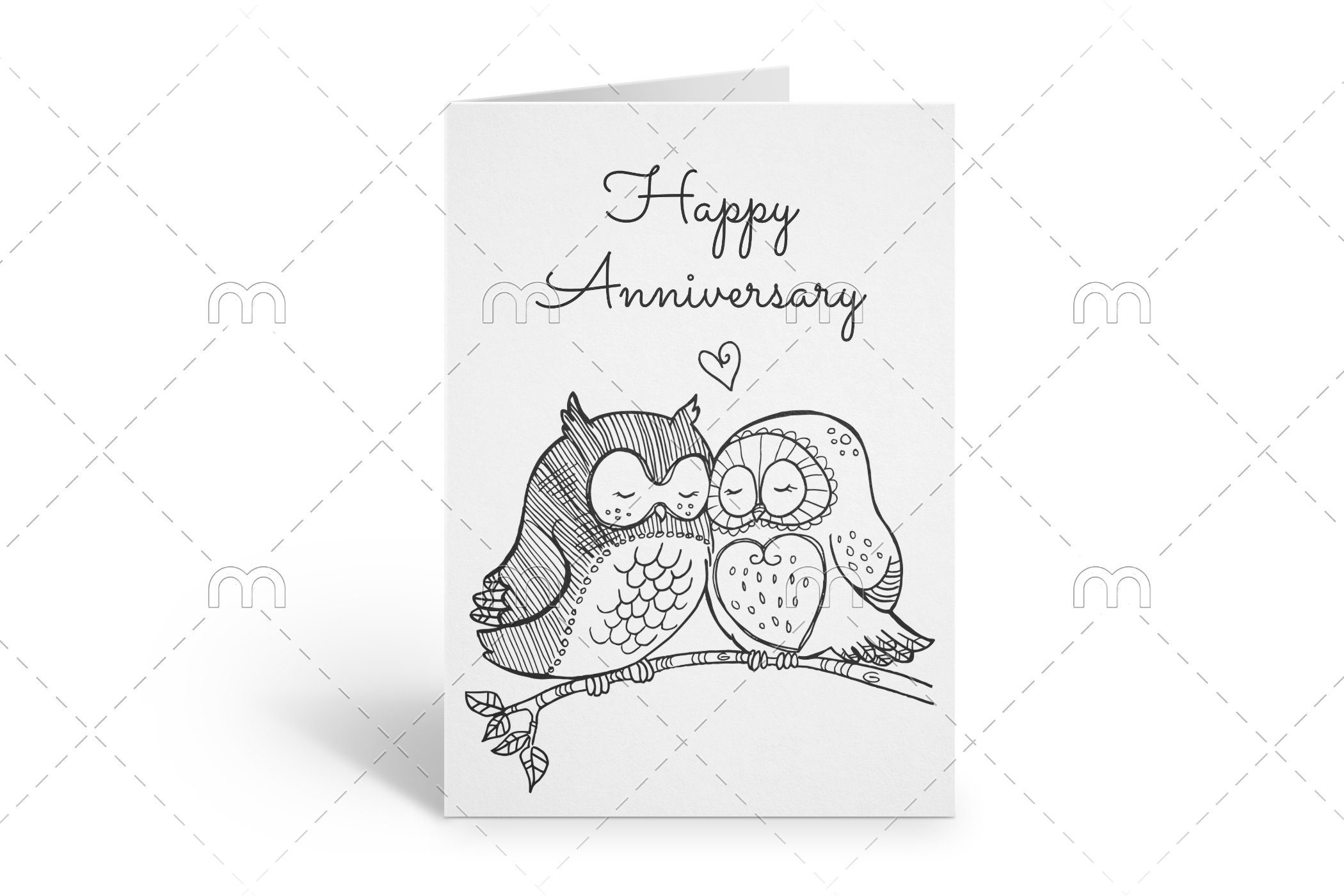 Printable Anniversary Card Coloring Anniversary Card Downloadable Card For Parents Color Your Own Card DIY Print And Color Yourself Owls Etsy