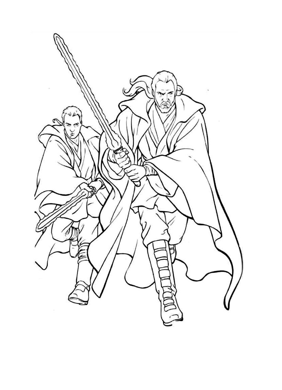 Qui Gon Jinn Obi Wan Kenobi And Their Lightsabers Star Wars Coloring Pages