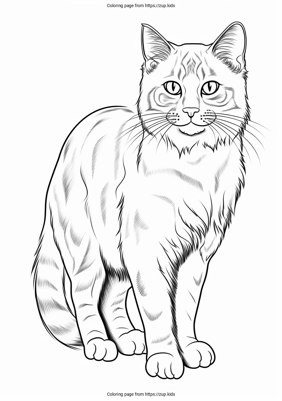 Realistic Cat Coloring Page From Zup kids