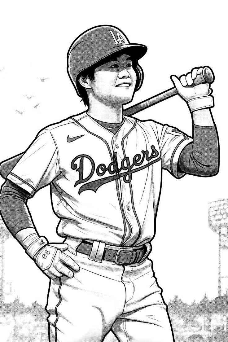 Shohei Ohtani LA Dodgers Baseball Player Fun And Detailed Coloring Page For Kids