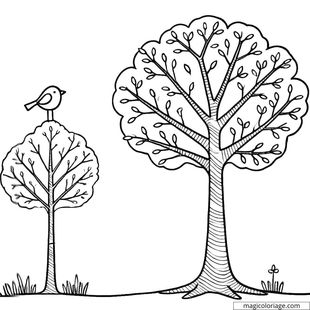 Simple Tree Coloring Page With A Small Bird Perched To Print