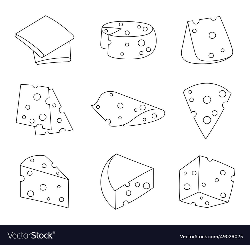 Slices And Slicing Of Cheese Coloring Page Royalty Free Vector VectorStock