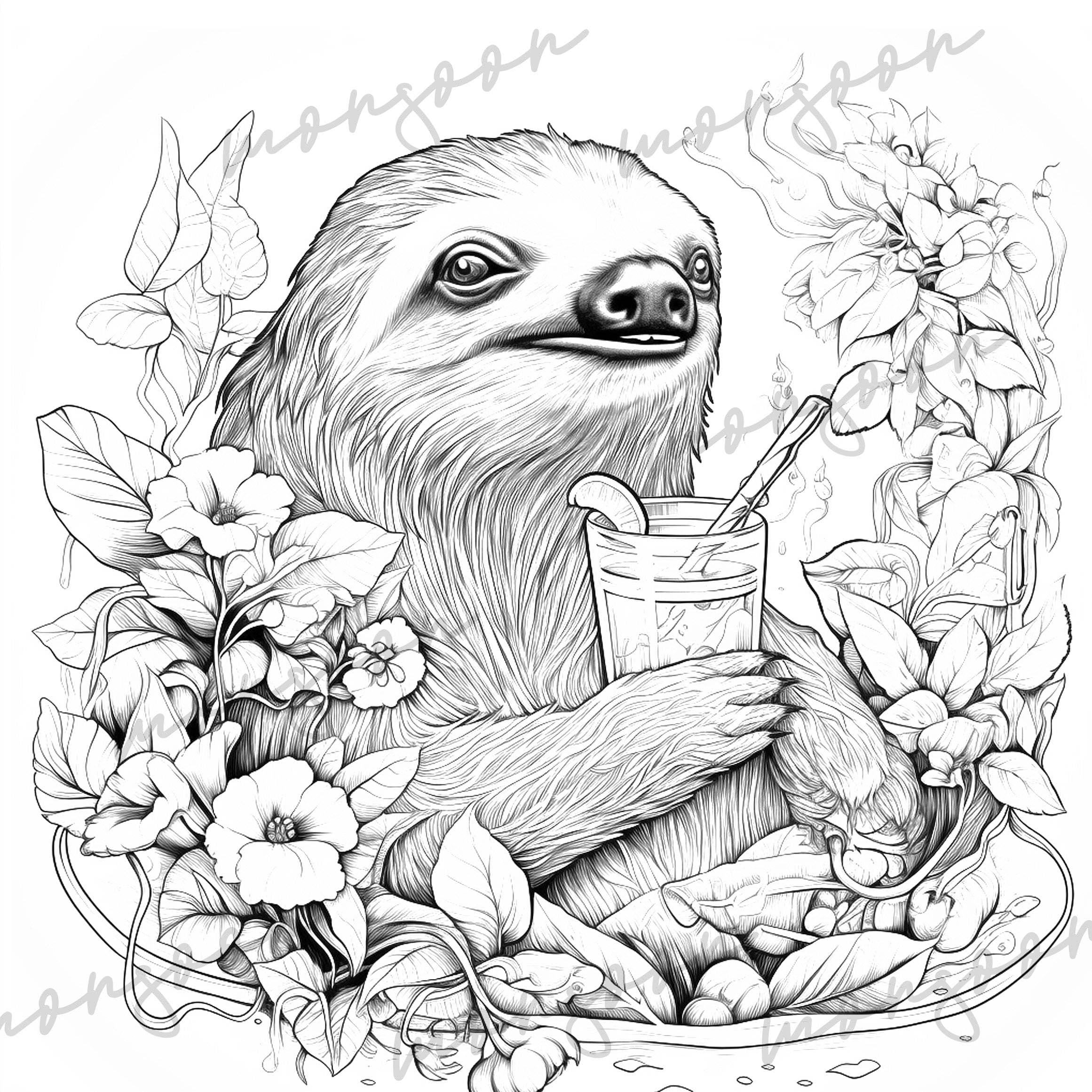 Sloth Coloring Book For Adults To Print Sloth Coloring Book Digital Zentangle Sloth Coloring Book Pages Coloring Book Sloths Download Etsy