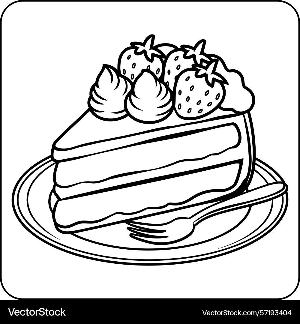 Strawberry Cake Slice Coloring Page Royalty Free Vector VectorStock