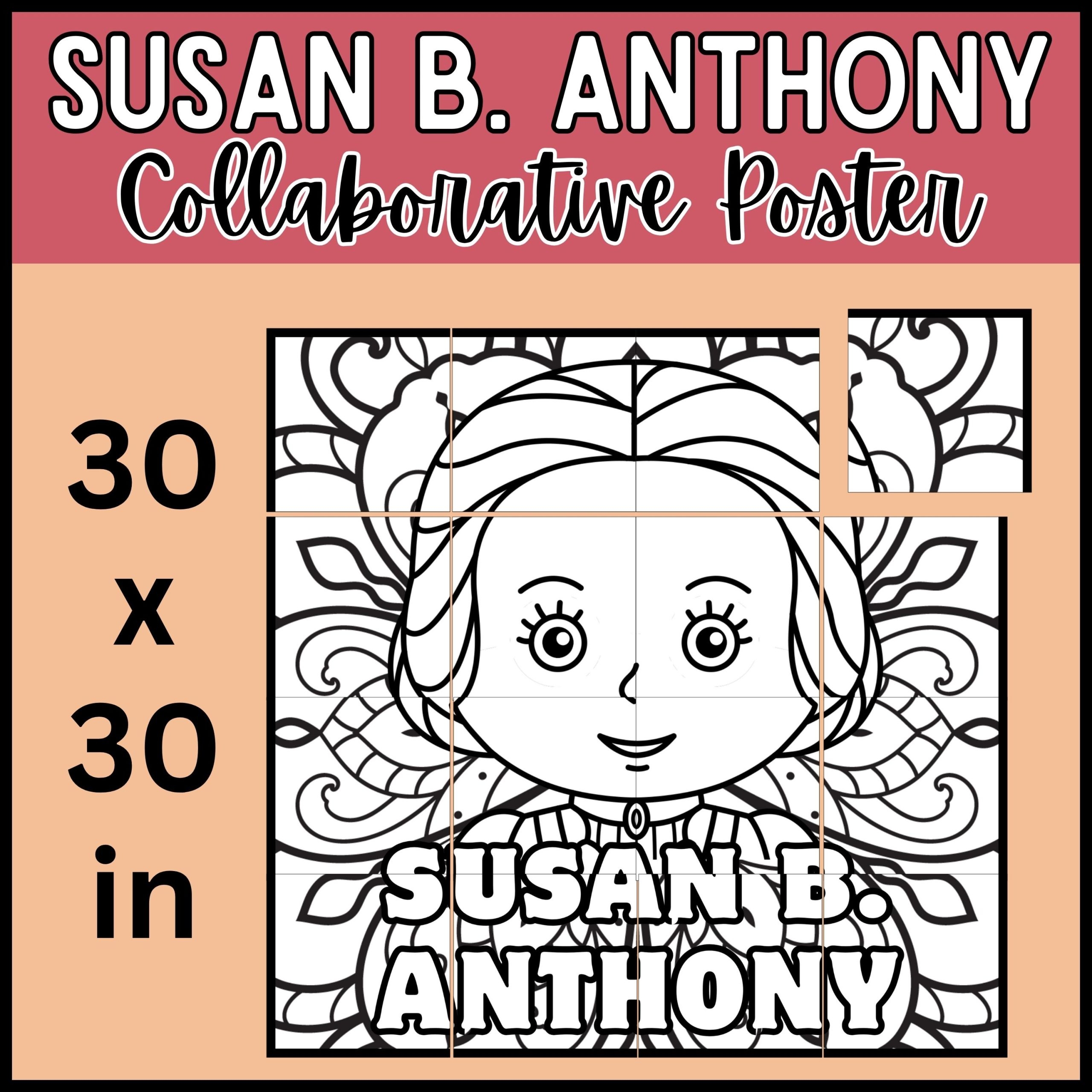 Susan B Anthony Coloring Collaborative Poster Human Rights Month Leaders WHM Made By Teachers