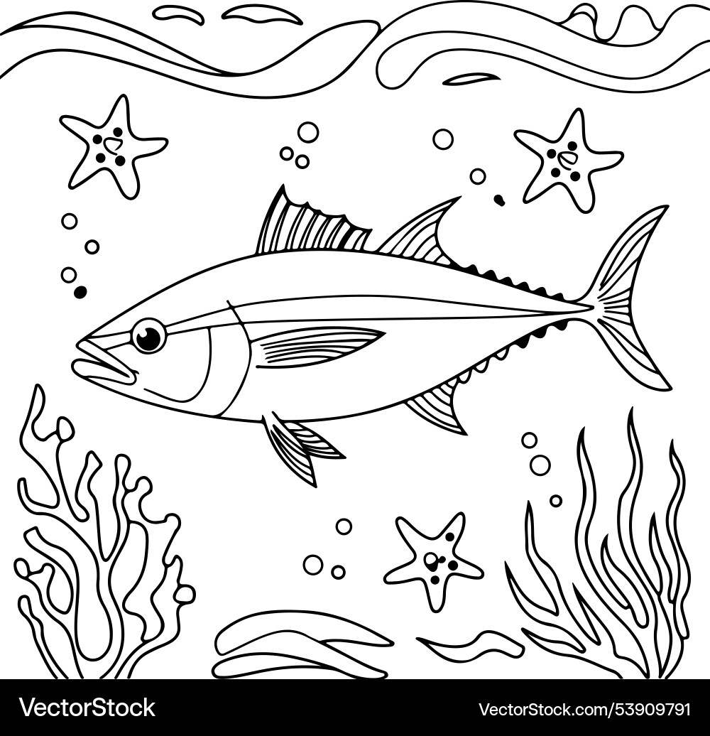 Tuna Coloring Book Page Design Royalty Free Vector VectorStock