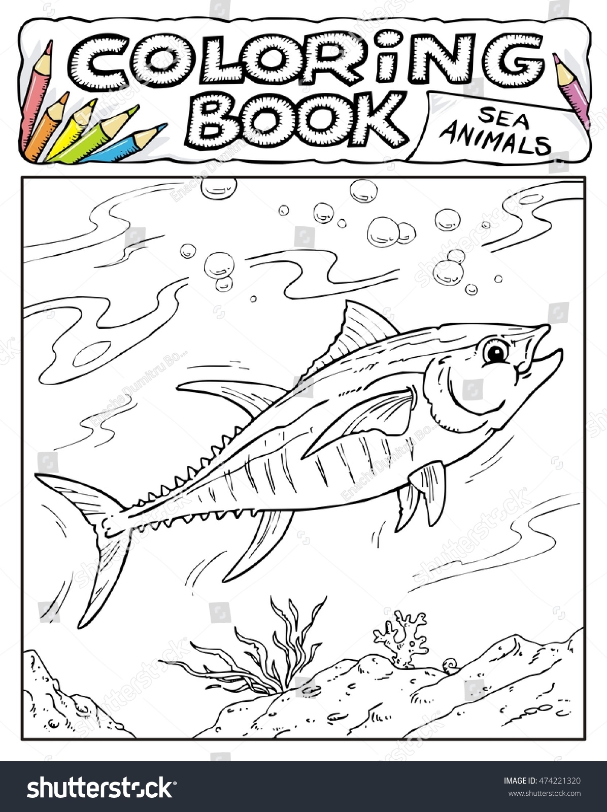 Tuna Fish Coloring Book Pages Sea Stock Vector Royalty Free 474221320 Shutterstock