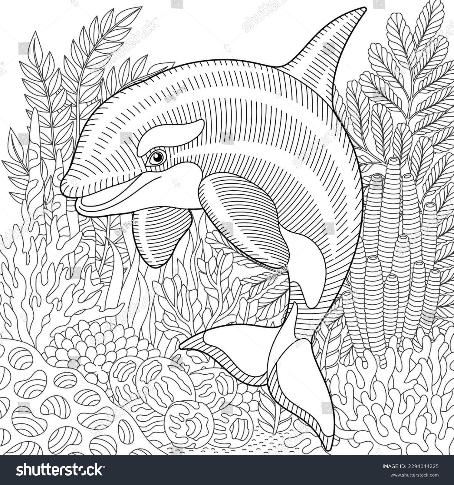 Underwater Scene Dolphin Adult Coloring Book Stock Vector Royalty Free 2294044225 Shutterstock