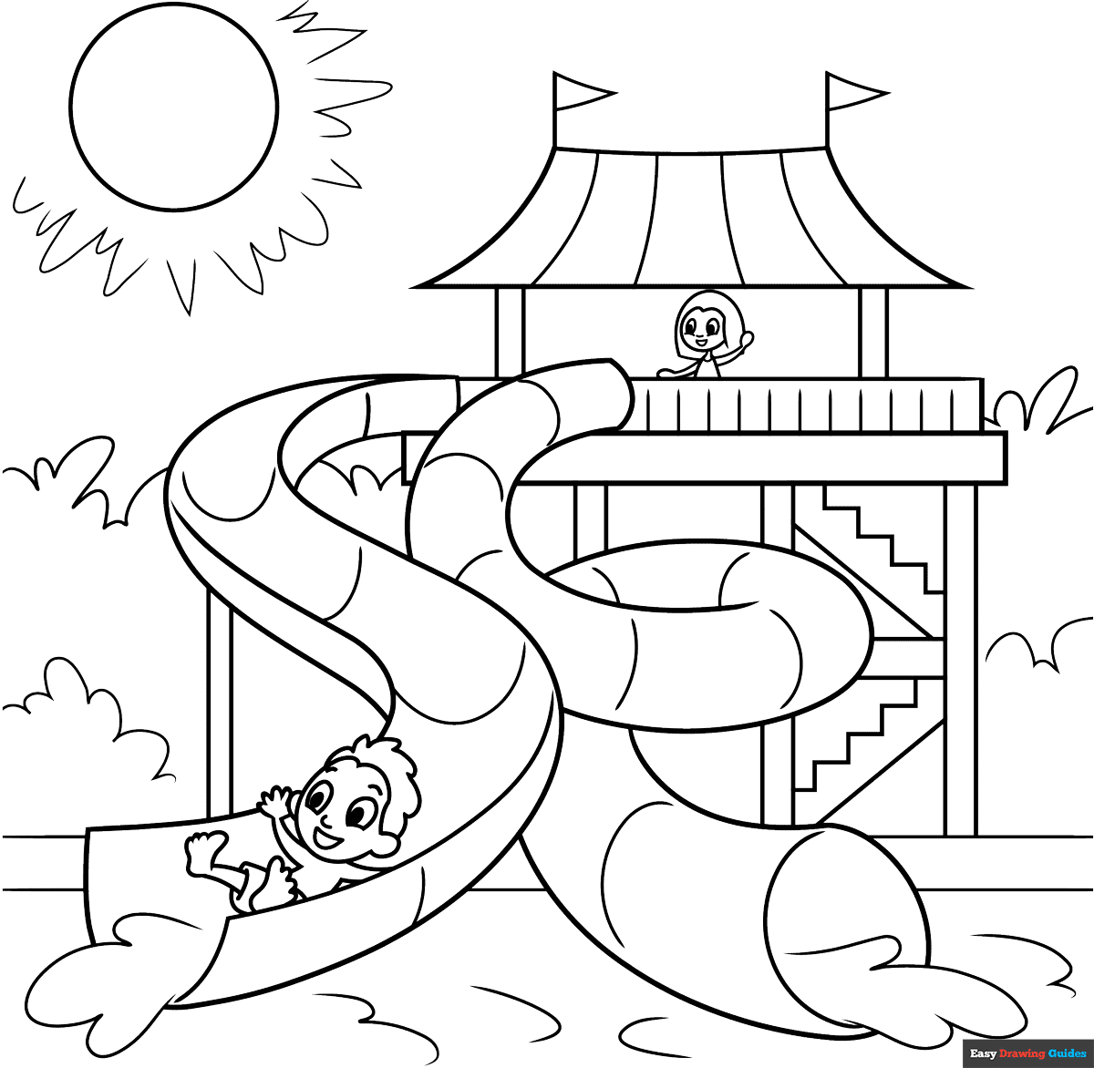 Water Slide Coloring Page Easy Drawing Guides