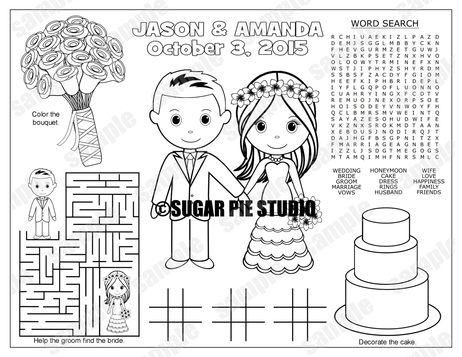 Wedding Favor Childrens Kids Coloring Page Activity Personalized Printable PDF Or JPEG File Etsy