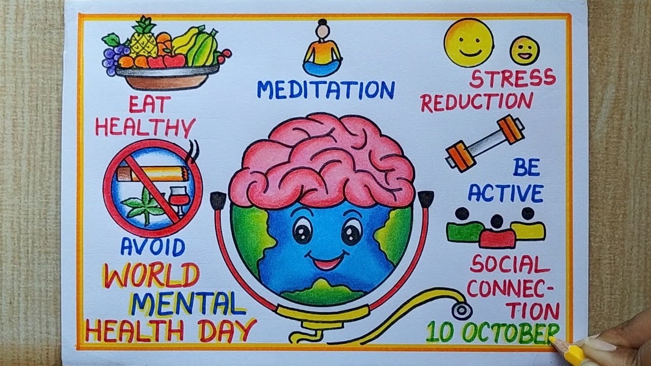 World Mental Health Day Drawing 10th Oct World Mental Health Day Poster Drawing Easy Easy Poster YouTube